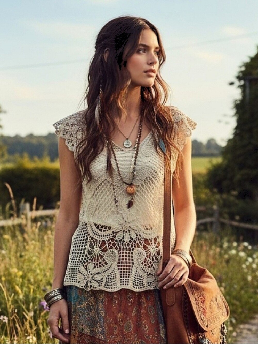 VTG M Nicole Gold Crochet Knit Lace Lined Blouse Boho Large